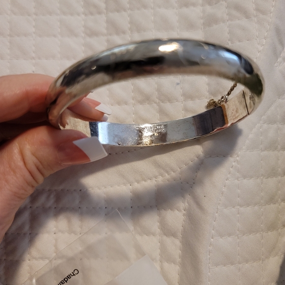 Vintage - Sterling Silver Floral Etched Women Hinged Bangle Bracelet in 10mm - Picture 3 of 8